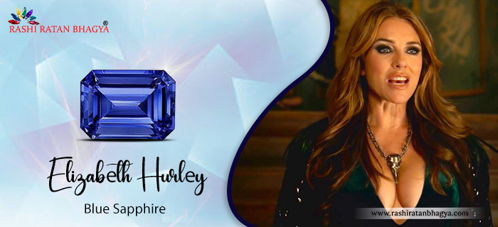 Elizabeth Hurley With Her Blue Sapphire Engagement Ring
